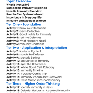 Specific And Nonspecific Immunity Worksheet Activity Booklet