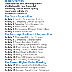 Specific Heat Capacity Worksheet Activity Booklet