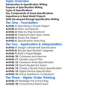 Specification Writing Worksheet Activity Booklet