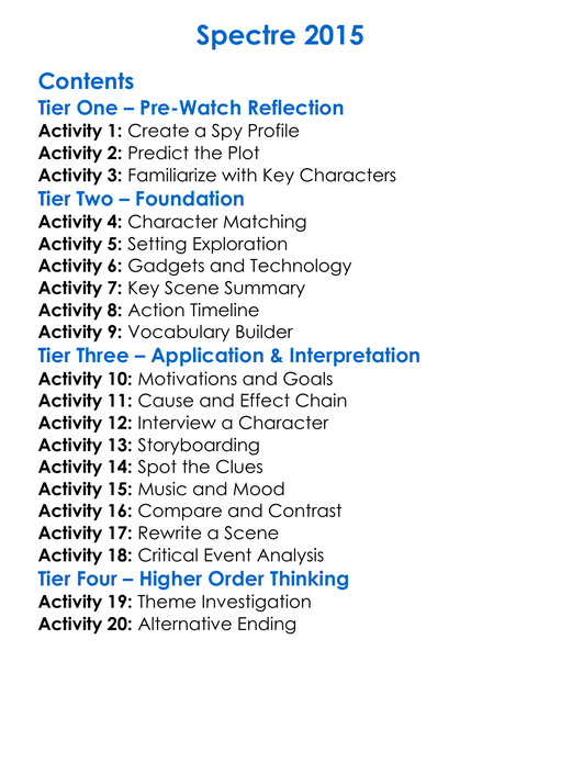 Spectre 2015 Worksheet Activity Booklet