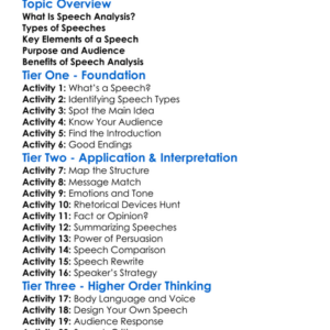 Speech Analysis Worksheet Activity Booklet