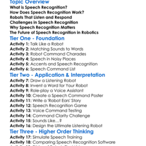 Speech Recognition In Robotics Worksheet Activity Booklet