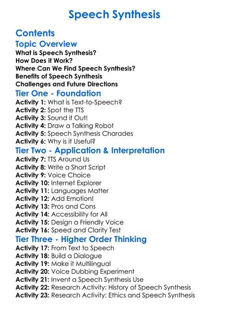 Speech Synthesis Worksheet Activity Booklet