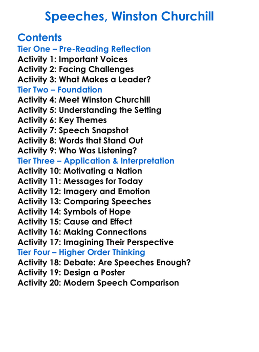 Speeches Winston Churchill Worksheet Activity Booklet