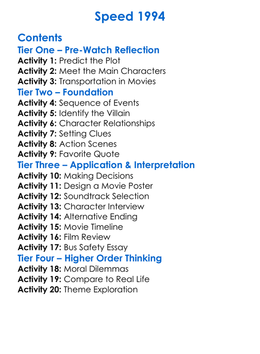 Speed 1994 Worksheet Activity Booklet