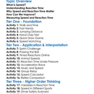 Speed And Reaction Time Worksheet Activity Booklet