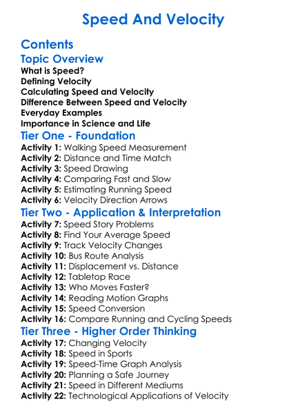 Speed And Velocity Worksheet Activity Booklet