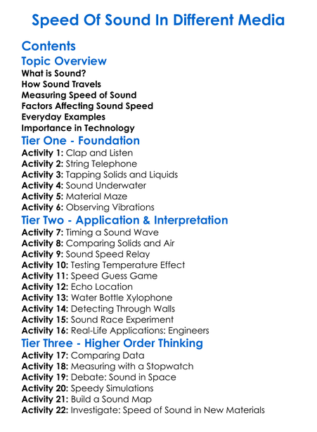 Speed Of Sound In Different Media Worksheet Activity Booklet
