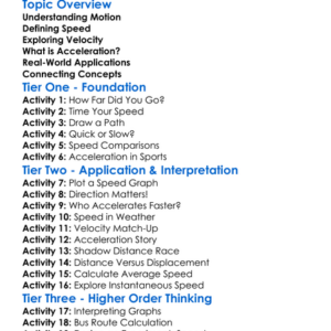 Speed Velocity And Acceleration Worksheet Activity Booklet