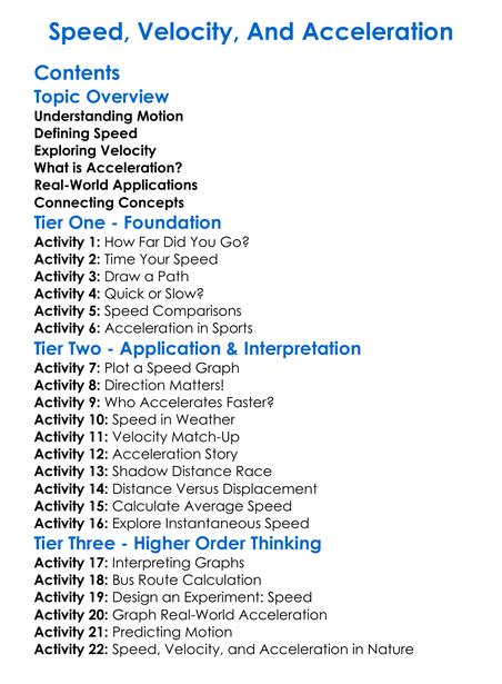 Speed Velocity And Acceleration Worksheet Activity Booklet