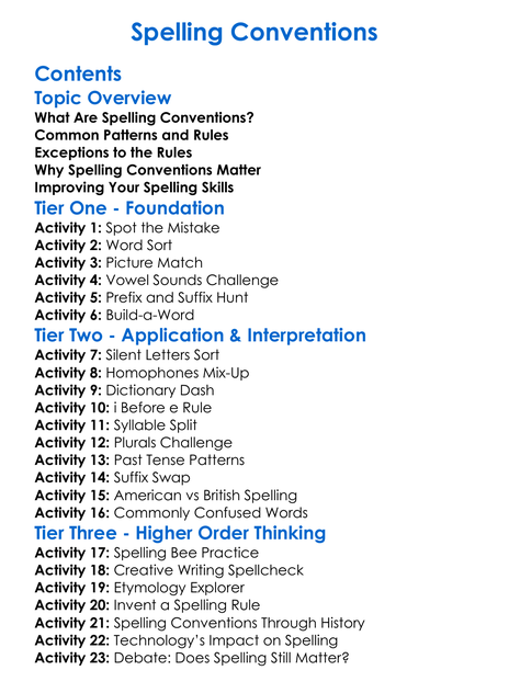 Spelling Conventions Worksheet Activity Booklet
