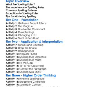 Spelling Rules Worksheet Activity Booklet