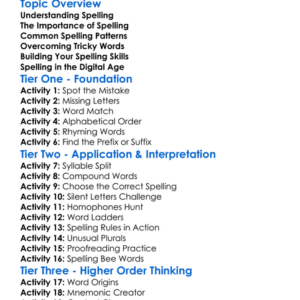 Spelling Skills Worksheet Activity Booklet
