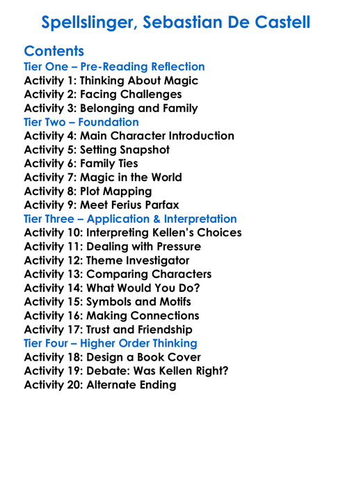Spellslinger Sebastian De Castell Worksheet Activity Booklet