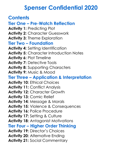Spenser Confidential 2020 Worksheet Activity Booklet