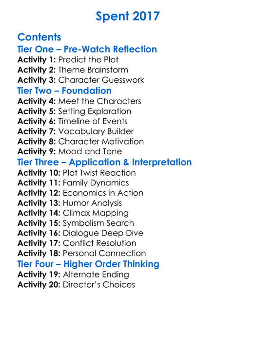 Spent 2017 Worksheet Activity Booklet