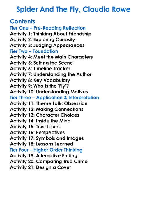 Spider And The Fly Claudia Rowe Worksheet Activity Booklet