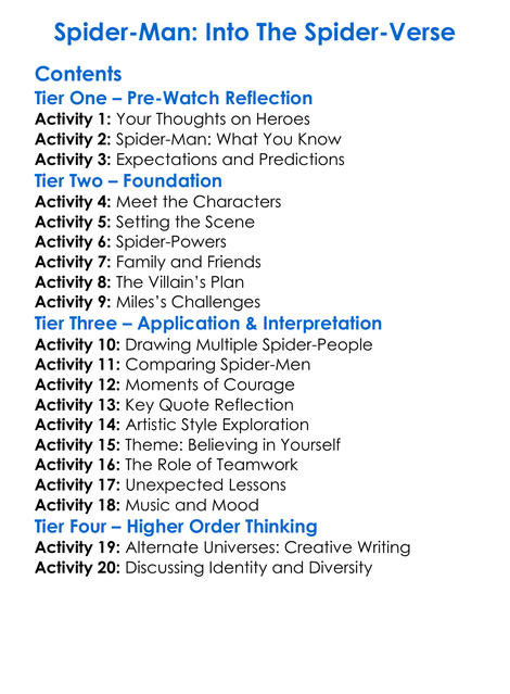 Spider-Man Into The Spider-Verse Worksheet Activity Booklet