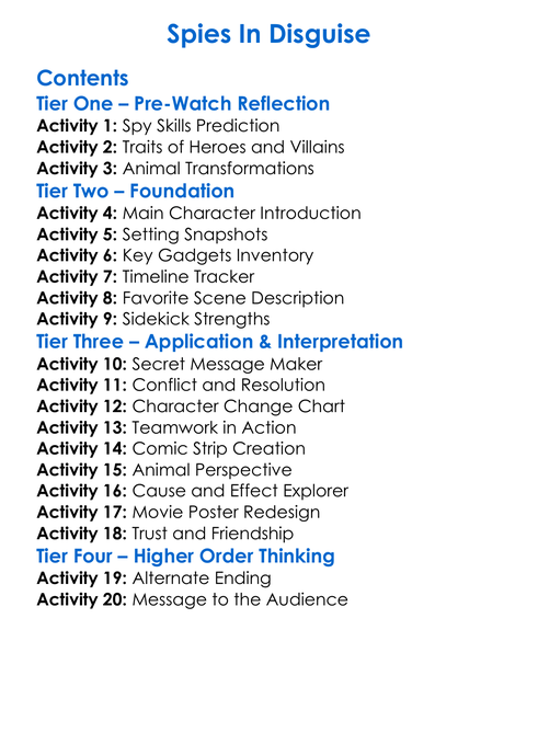 Spies In Disguise Worksheet Activity Booklet