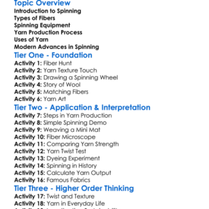 Spinning And Yarn Production Worksheet Activity Booklet