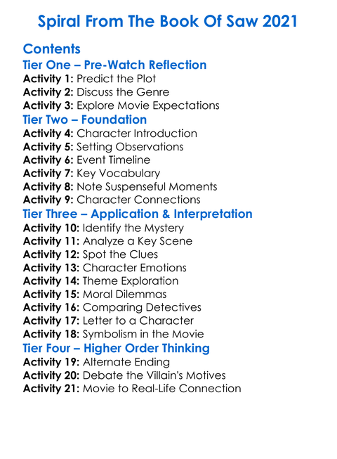 Spiral From The Book Of Saw 2021 Worksheet Activity Booklet