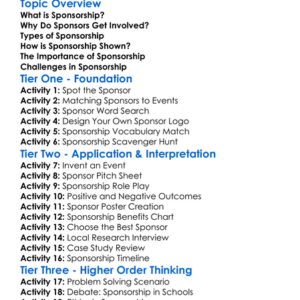 Sponsorship Worksheet Activity Booklet