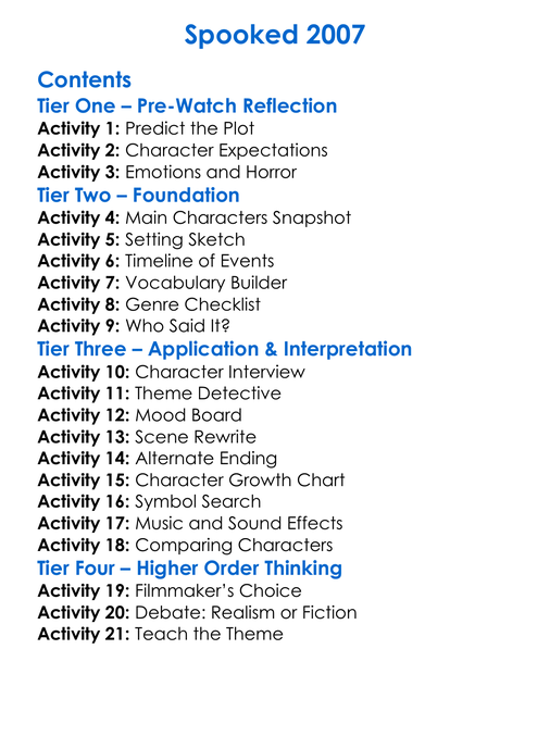 Spooked 2007 Worksheet Activity Booklet