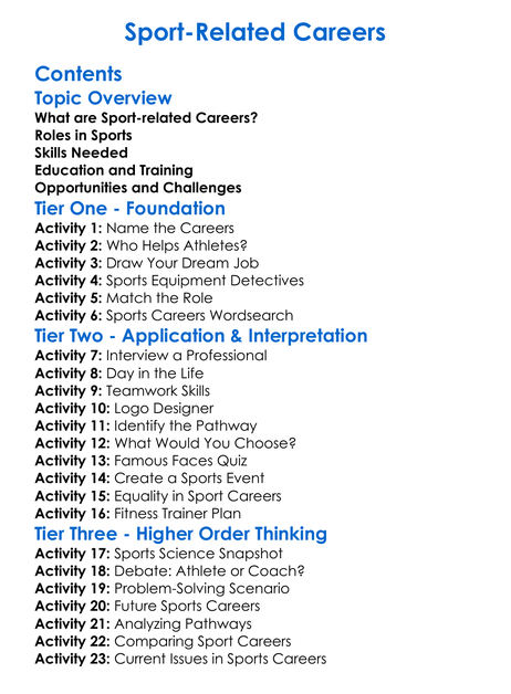 Sport-Related Careers Worksheet Activity Booklet