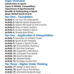 Sports And Athletic Competitions Worksheet Activity Booklet