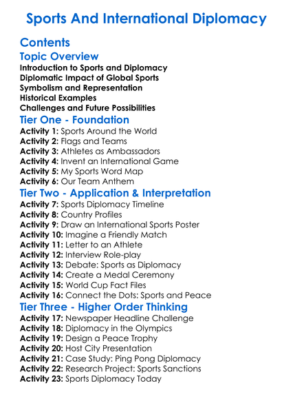 Sports And International Diplomacy Worksheet Activity Booklet