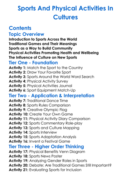 Sports And Physical Activities In Cultures Worksheet Activity Booklet