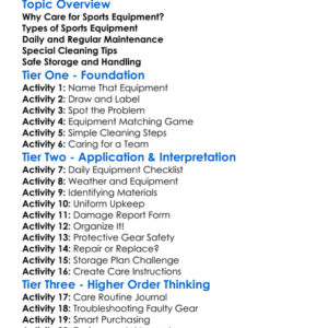 Sports Equipment Care Worksheet Activity Booklet