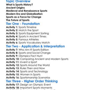 Sports History Overview Worksheet Activity Booklet