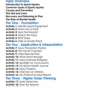Sports Injuries And Care Worksheet Activity Booklet