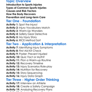 Sports Injuries And Recovery Worksheet Activity Booklet