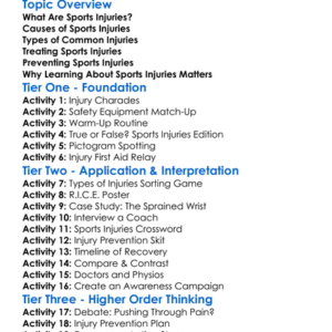 Sports Injuries And Treatment Worksheet Activity Booklet
