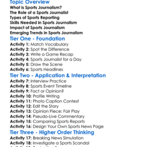 Sports Journalism Worksheet Activity Booklet