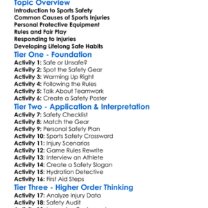 Sports Safety Worksheet Activity Booklet