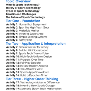 Sports Technology Basics Worksheet Activity Booklet