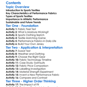 Sports Textiles And Performance Fabrics Worksheet Activity Booklet