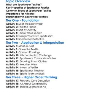 Sportswear Textiles Worksheet Activity Booklet