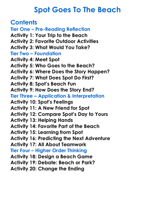 Spot Goes To The Beach Worksheet Activity Booklet