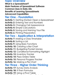Spreadsheet Applications Worksheet Activity Booklet