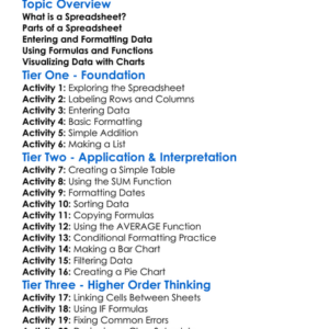 Spreadsheet Basics Worksheet Activity Booklet