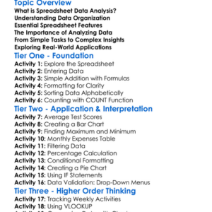 Spreadsheet Data Analysis Worksheet Activity Booklet
