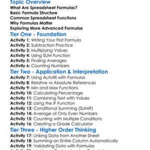 Spreadsheet Formulas Worksheet Activity Booklet