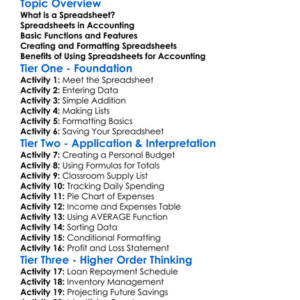 Spreadsheet Use In Accounting Worksheet Activity Booklet