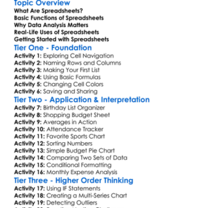Spreadsheets And Data Analysis Worksheet Activity Booklet