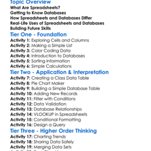 Spreadsheets And Databases Worksheet Activity Booklet