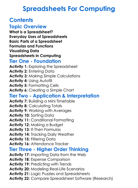 Spreadsheets For Computing Worksheet Activity Booklet